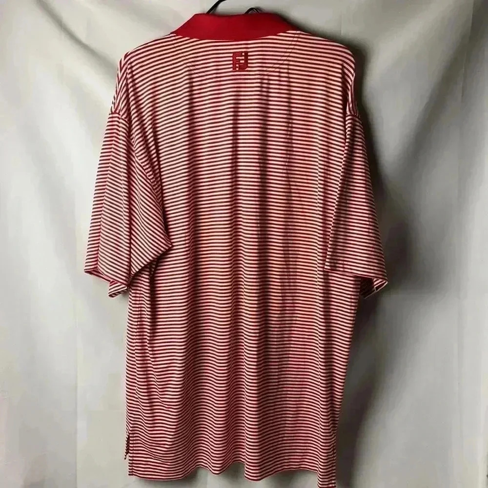 FOOTJOY MENS SIZE LARGE RED AND WHITE STRIPE POLO SHIRT POLYESTER SPANDEX - Picture 8 of 13